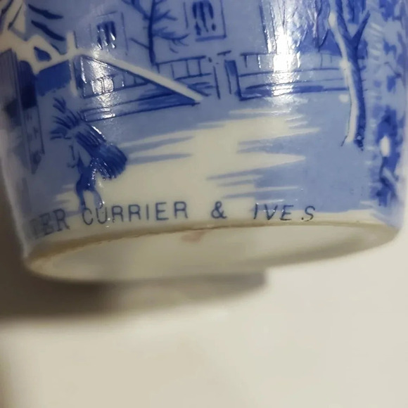 VTG Set  Of 4 Currier and Ives Mini Plant Pots Farm Scenes,Blue. - Picture 3 of 12
